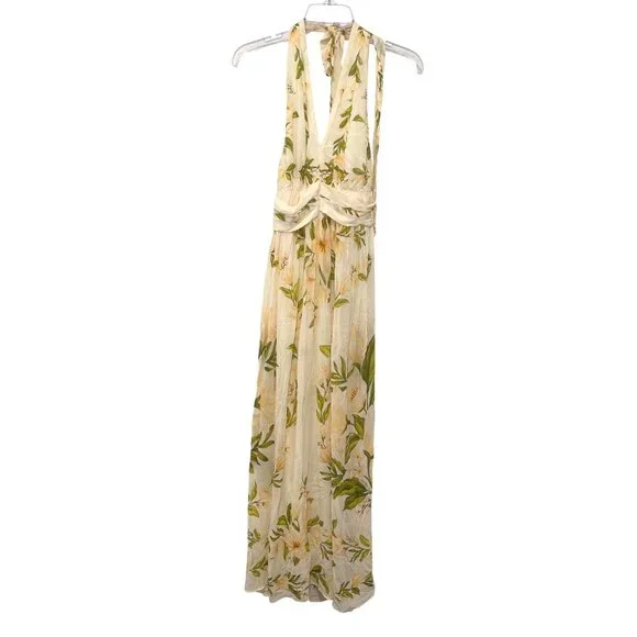Anthropologie $258 Farm Rio Floral Halter Maxi Dress Backless Size Small NWT